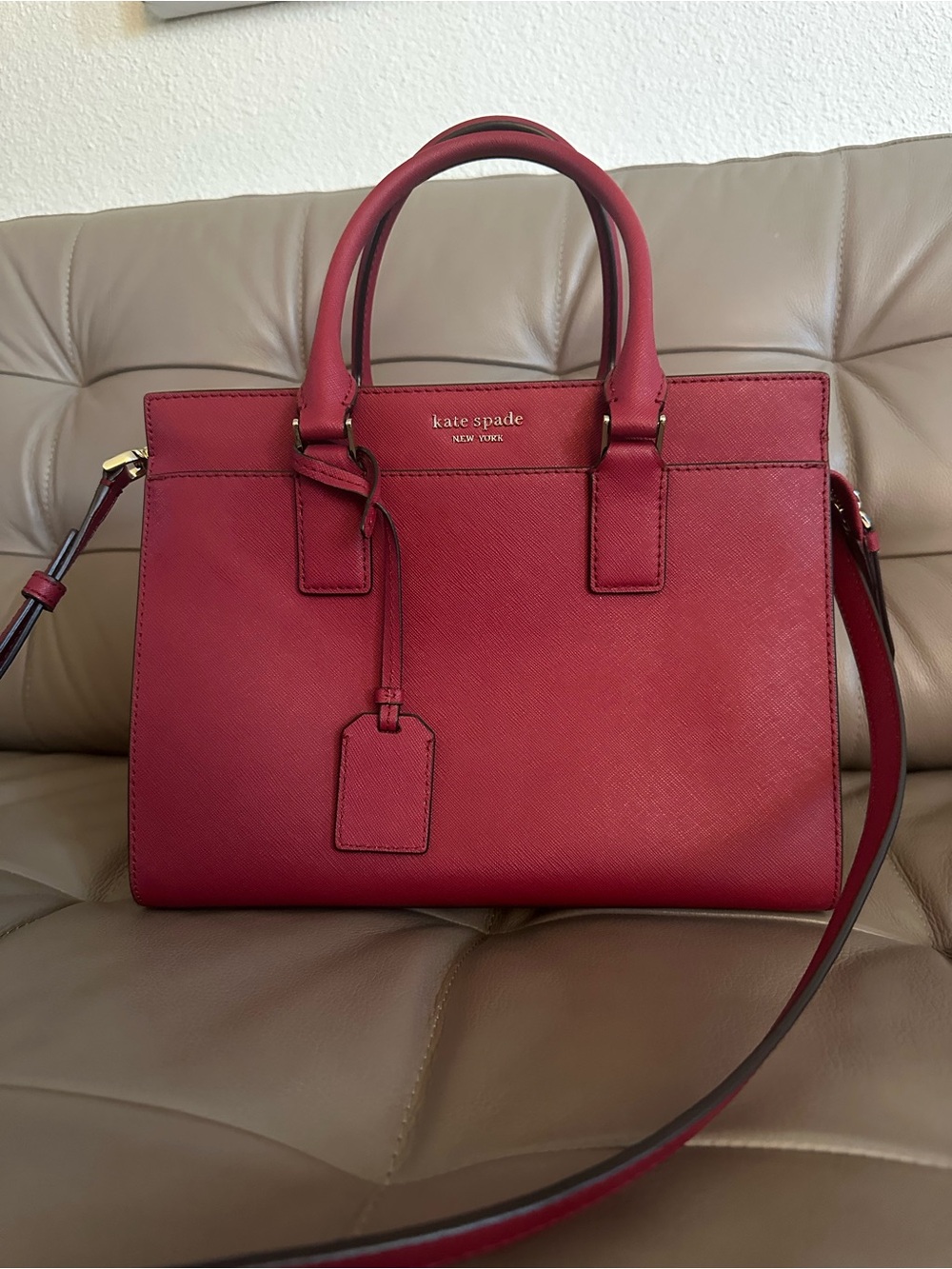 Kate Spade  Crimson Leather Structured Satchel